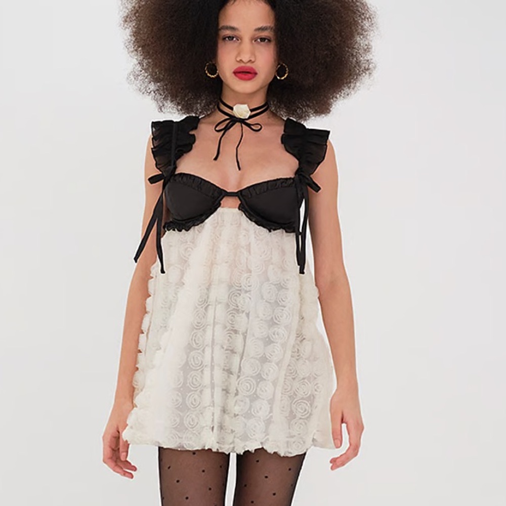 For Love And Lemons Black and Cream Ruffle Mini Dress